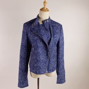 GAP NWOT Graphic Plaid Moto Zip Jacket Womens Blue Medium